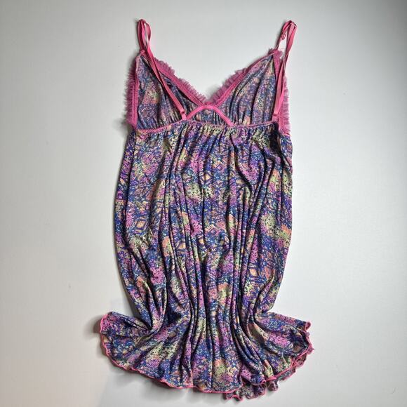 Y2K Fairycore Pink Rose Slip Dress Stretch Mesh Ruffle Coquette S XS Romantic - Picture 9 of 11